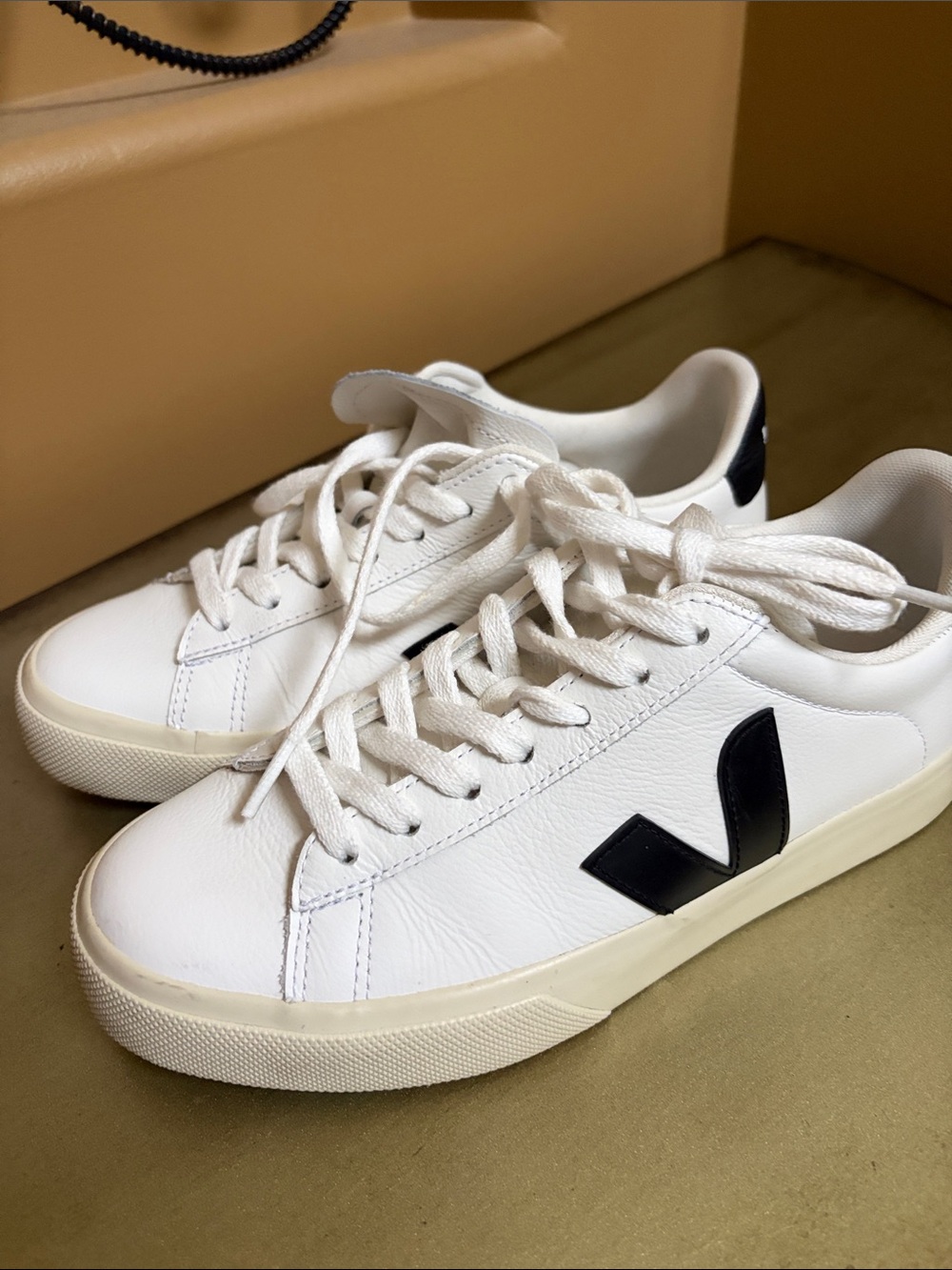 Veja White Leather Sneakers with Black V Accent